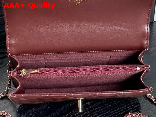 Chanel Clutch with Chain Lambskin Diamante and Gold Metal Burgundy AP4293 Replica