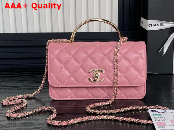 Chanel Clutch with Chain Lambskin Diamante and Gold Metal Light Pink AP4293 Replica