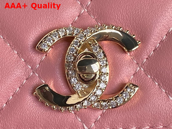 Chanel Clutch with Chain Lambskin Diamante and Gold Metal Light Pink AP4293 Replica