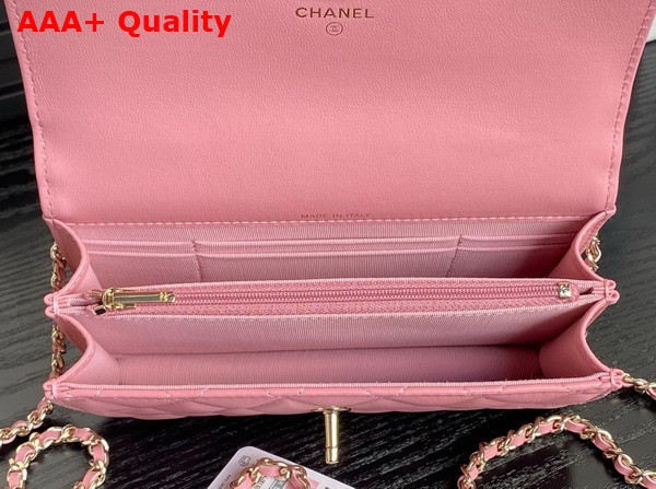 Chanel Clutch with Chain Lambskin Diamante and Gold Metal Light Pink AP4293 Replica