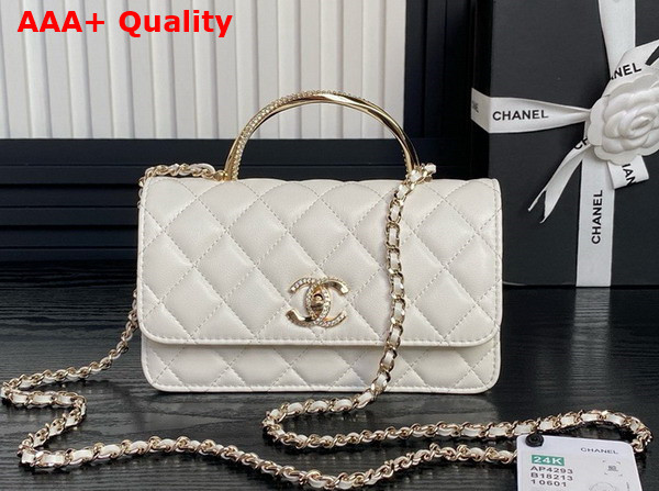 Chanel Clutch with Chain Lambskin Diamante and Gold Metal White AP4293 Replica