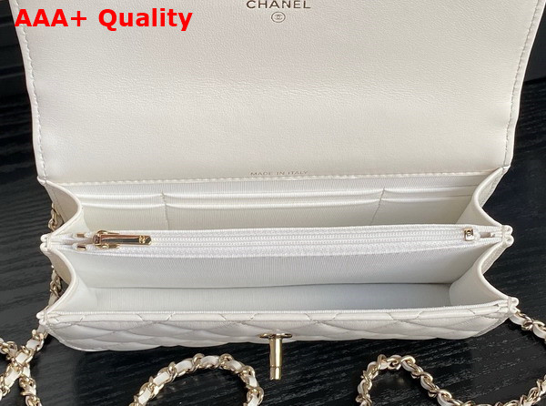 Chanel Clutch with Chain Lambskin Diamante and Gold Metal White AP4293 Replica