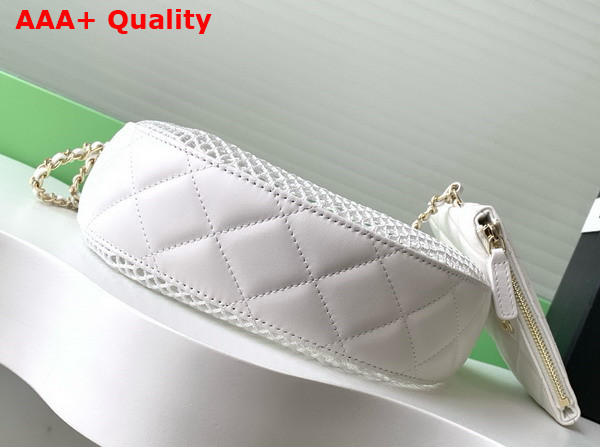Chanel Clutch with Chain Mesh Shiny Lambskin Gold Tone Metal White AP4573 Replica