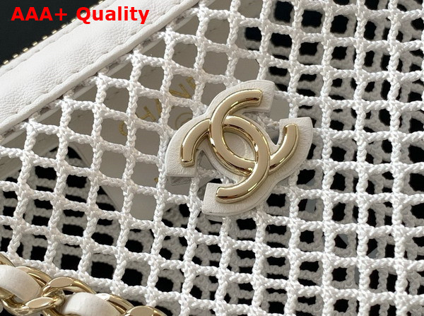 Chanel Clutch with Chain Mesh Shiny Lambskin Gold Tone Metal White AP4573 Replica
