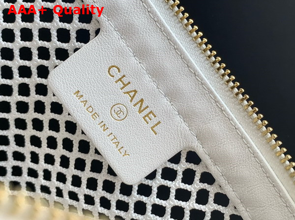 Chanel Clutch with Chain Mesh Shiny Lambskin Gold Tone Metal White AP4573 Replica