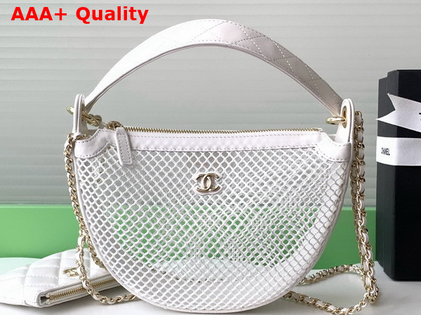 Chanel Clutch with Chain Mesh Shiny Lambskin Gold Tone Metal White AP4573 Replica