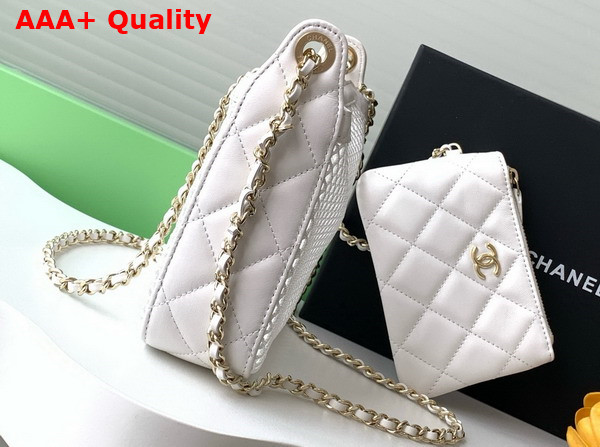 Chanel Clutch with Chain White Mesh Shiny Lambskin Gold Tone Metal AP4572 Replica