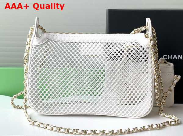 Chanel Clutch with Chain White Mesh Shiny Lambskin Gold Tone Metal AP4572 Replica