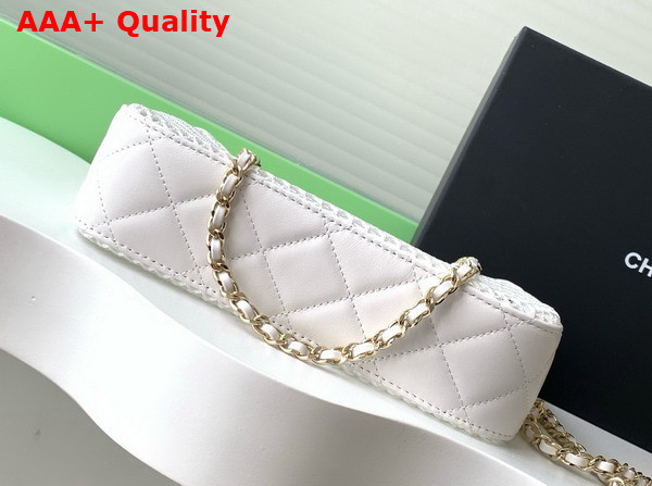 Chanel Clutch with Chain White Mesh Shiny Lambskin Gold Tone Metal AP4572 Replica