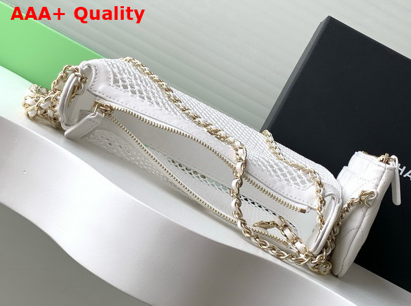 Chanel Clutch with Chain White Mesh Shiny Lambskin Gold Tone Metal AP4572 Replica