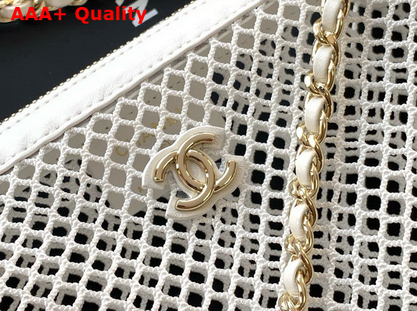 Chanel Clutch with Chain White Mesh Shiny Lambskin Gold Tone Metal AP4572 Replica