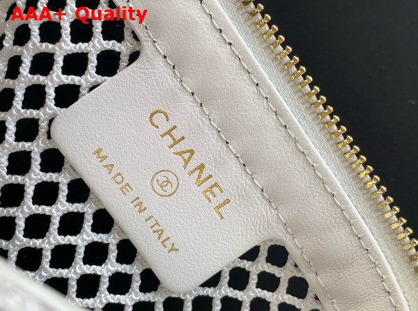 Chanel Clutch with Chain White Mesh Shiny Lambskin Gold Tone Metal AP4572 Replica