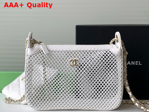 Chanel Clutch with Chain White Mesh Shiny Lambskin Gold Tone Metal AP4572 Replica