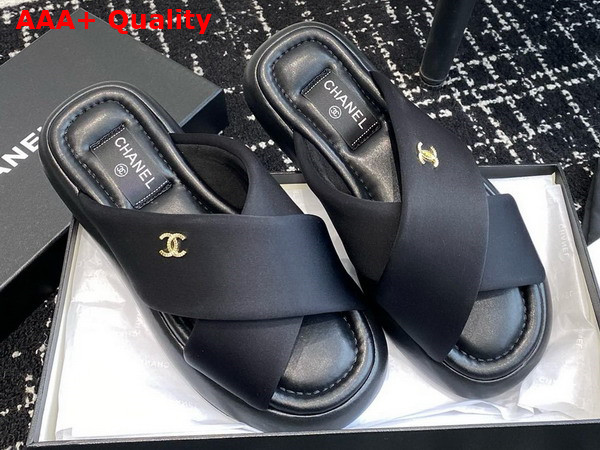 Chanel Cross Mules in Black Satin Replica