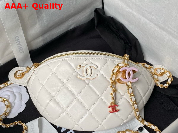 Chanel Double C Waist Bag in White Shiny Lambskin AS4113 Replica