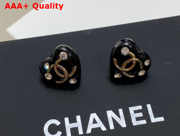 Chanel Earrings Metal Resin and Strass Gold Black and Crystal Ref AB9369 Replica