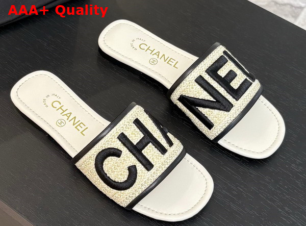 Chanel Embroidered Mule Beige and Black Replica