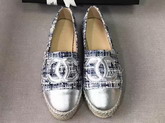 Chanel Espadrilles Metallic Lambskin and Tweed Blue Black and Silver For Sale