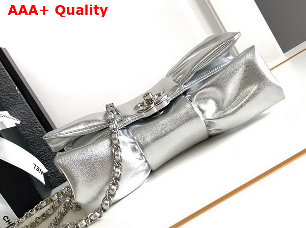Chanel Evening Clutch Silver Metallic Lambskin Silver Tone Metal AS5129 Replica