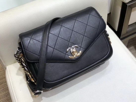 Chanel Flap Bag Black Calfskin Gold Tone Silver Tone and Ruthenium Finish Metal AS0413