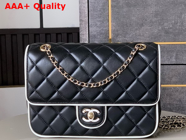 Chanel Flap Bag Lambskin and Gold Tone Metal Black and White AS5150 Replica