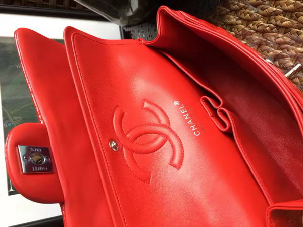 Chanel Flap Bag Red Patent Leather Silver Metal For Sale