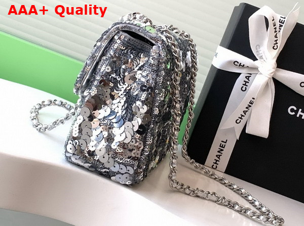 Chanel Flap Bag Silver Sequins and Silver Tone Metal AS4561 Replica