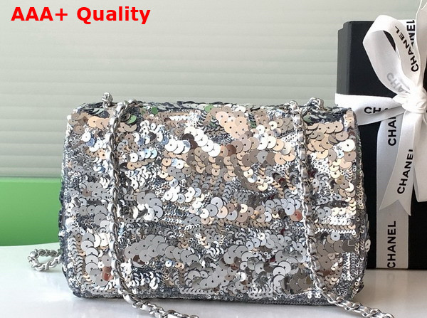 Chanel Flap Bag Silver Sequins and Silver Tone Metal AS4561 Replica