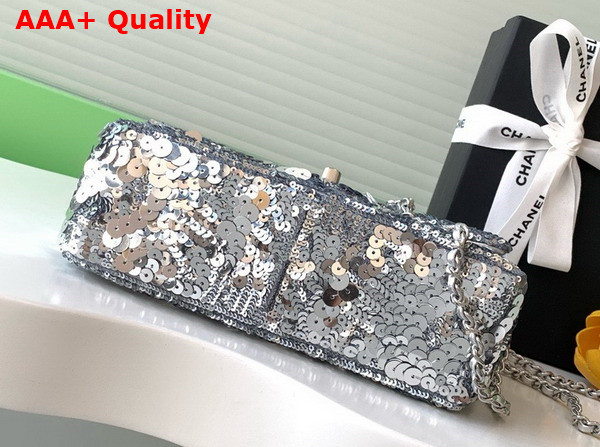 Chanel Flap Bag Silver Sequins and Silver Tone Metal AS4561 Replica
