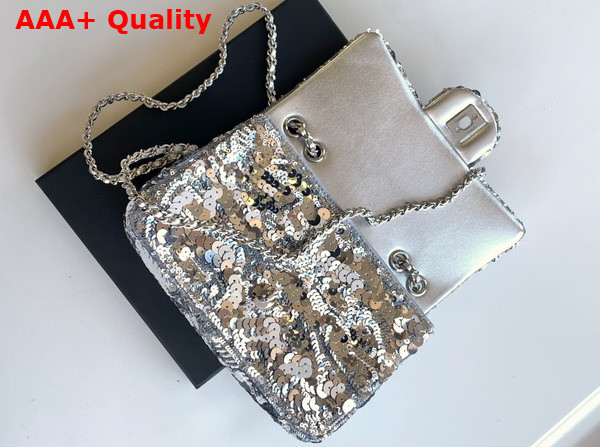 Chanel Flap Bag Silver Sequins and Silver Tone Metal AS4561 Replica