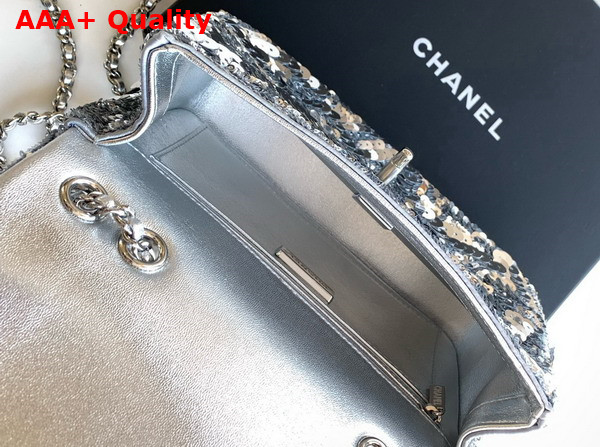Chanel Flap Bag Silver Sequins and Silver Tone Metal AS4561 Replica