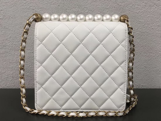 Chanel Flap Bag White Lambskin Imitation Pearls and Gold Tone Metal AS0584