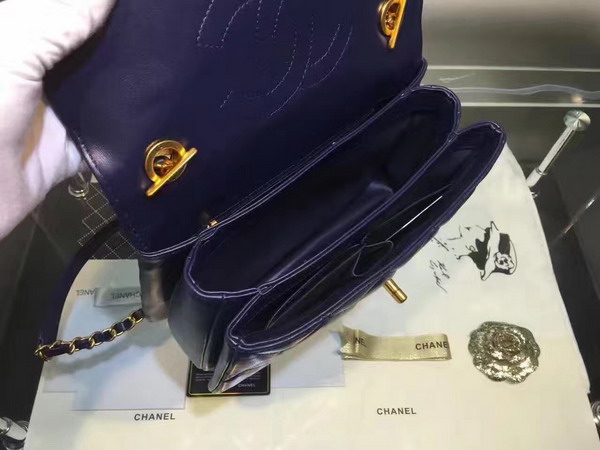 Chanel Flap Bag With Handle Navy Blue Lambskin Light Gold Hardware for Sale