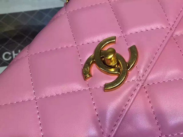 Chanel Flap Bag With Handle Pink Lambskin Light Gold Metal for Sale