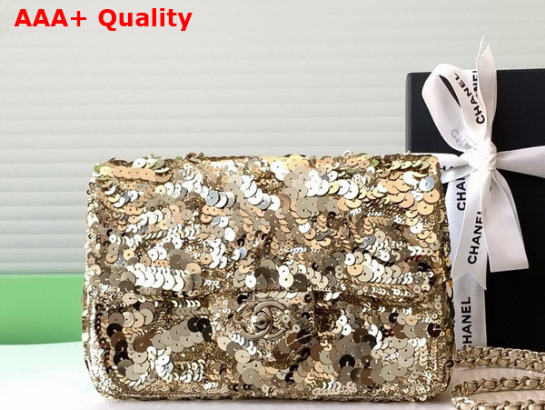 Chanel Flap Bag in Gold Sequins and Gold Tone Metal AS4561 Replica
