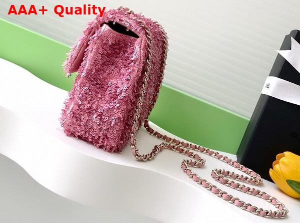 Chanel Flap Bag in Pink Fringed Sequins and Gold Tone Metal AS4561 Replica