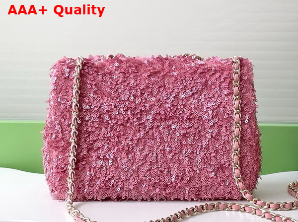 Chanel Flap Bag in Pink Fringed Sequins and Gold Tone Metal AS4561 Replica