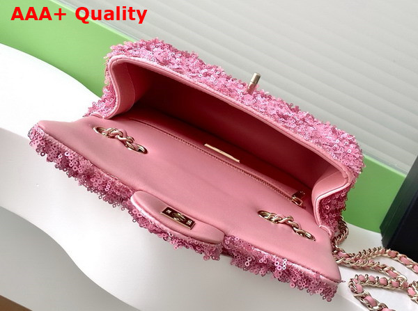 Chanel Flap Bag in Pink Fringed Sequins and Gold Tone Metal AS4561 Replica