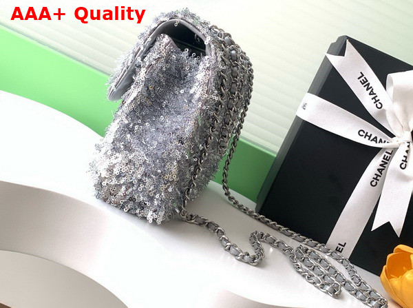 Chanel Flap Bag in Silver Fringed Sequins and Silver Tone Metal AS4561 Replica