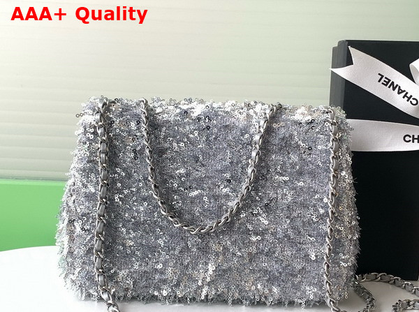 Chanel Flap Bag in Silver Fringed Sequins and Silver Tone Metal AS4561 Replica