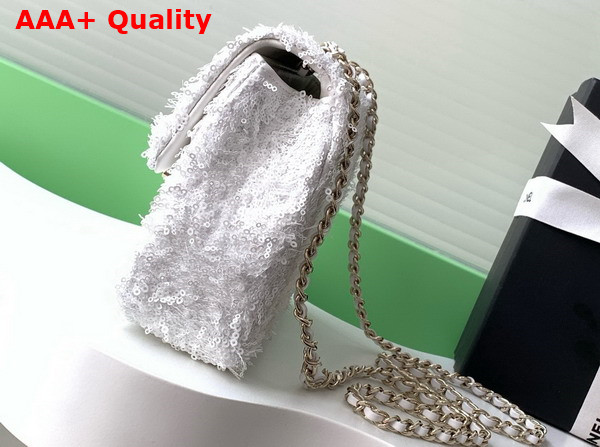 Chanel Flap Bag in White Fringed Sequins and Gold Tone Metal AS4561 Replica