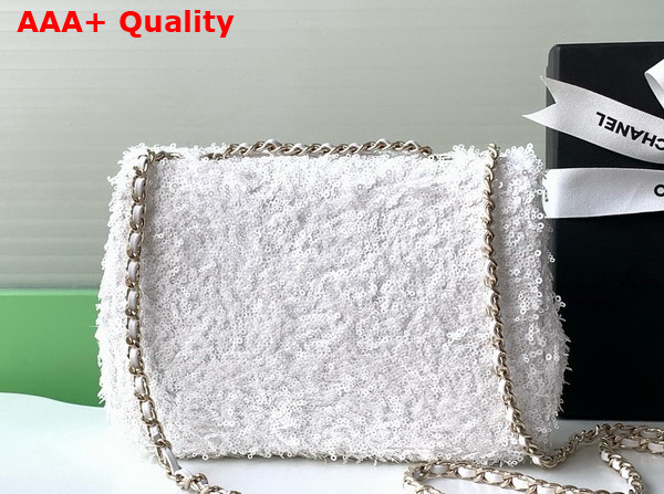 Chanel Flap Bag in White Fringed Sequins and Gold Tone Metal AS4561 Replica