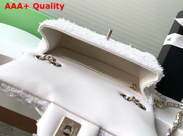 Chanel Flap Bag in White Fringed Sequins and Gold Tone Metal AS4561 Replica