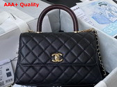Chanel Flap Bag with Top Handle Black Grained Calfskin Gold Tone Metal A92990 Replica