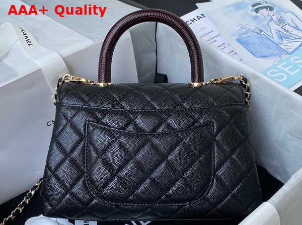 Chanel Flap Bag with Top Handle Black Grained Calfskin Gold Tone Metal A92990 Replica