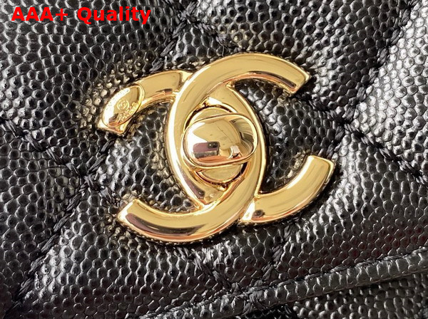 Chanel Flap Bag with Top Handle Black Grained Calfskin Gold Tone Metal A92990 Replica