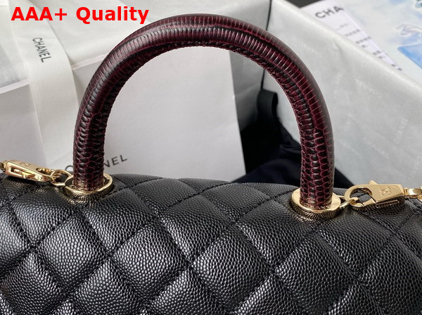 Chanel Flap Bag with Top Handle Black Grained Calfskin Gold Tone Metal A92990 Replica