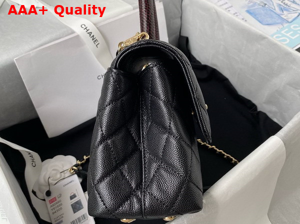 Chanel Flap Bag with Top Handle Black Grained Calfskin Gold Tone Metal A92990 Replica