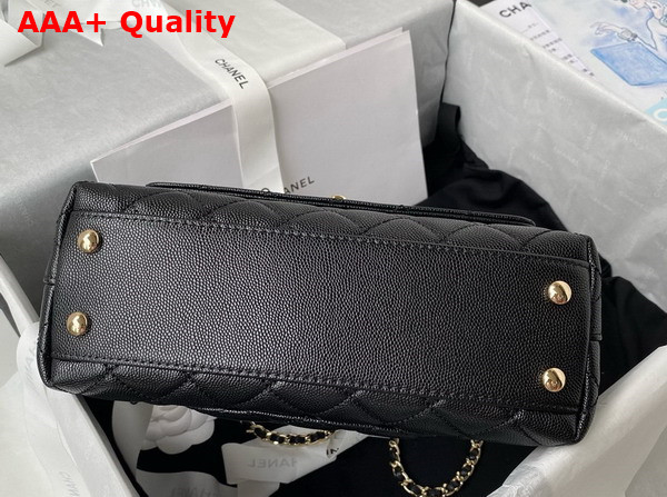 Chanel Flap Bag with Top Handle Black Grained Calfskin Gold Tone Metal A92990 Replica