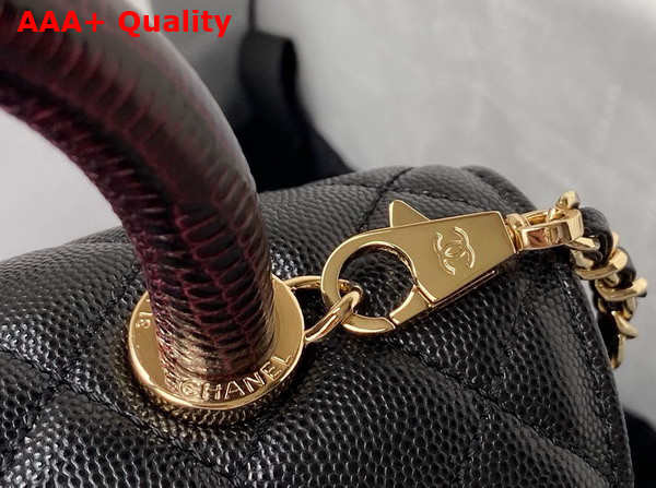 Chanel Flap Bag with Top Handle Black Grained Calfskin Gold Tone Metal A92990 Replica